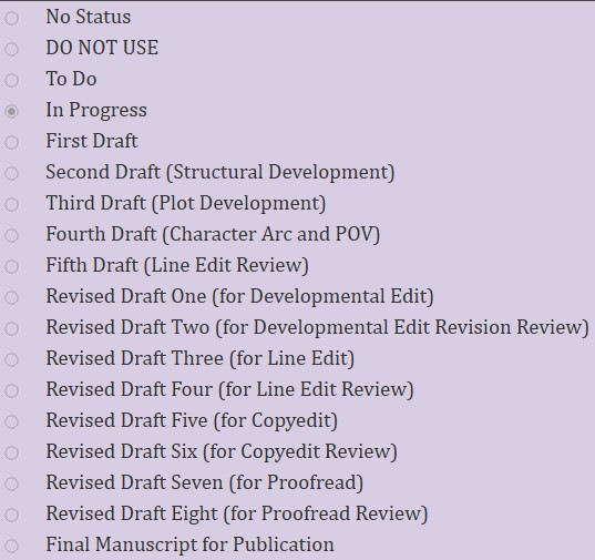 07-24-24b_Scrivener Draft Status List List of draft statuses from Scrivener.